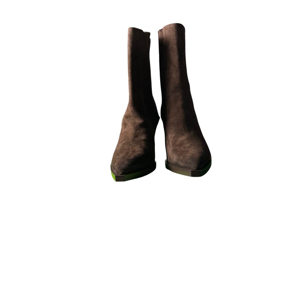 Sam Edelman Madey Chocolate Suede Green Heel Western Ankle Boots 8.5M - Picture 2 of 7